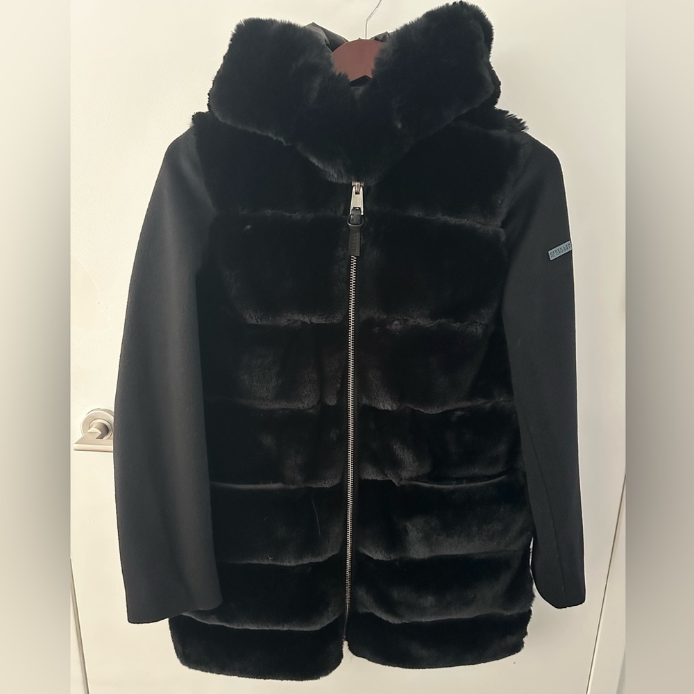 Derek Lam Black Faux Fur Coat